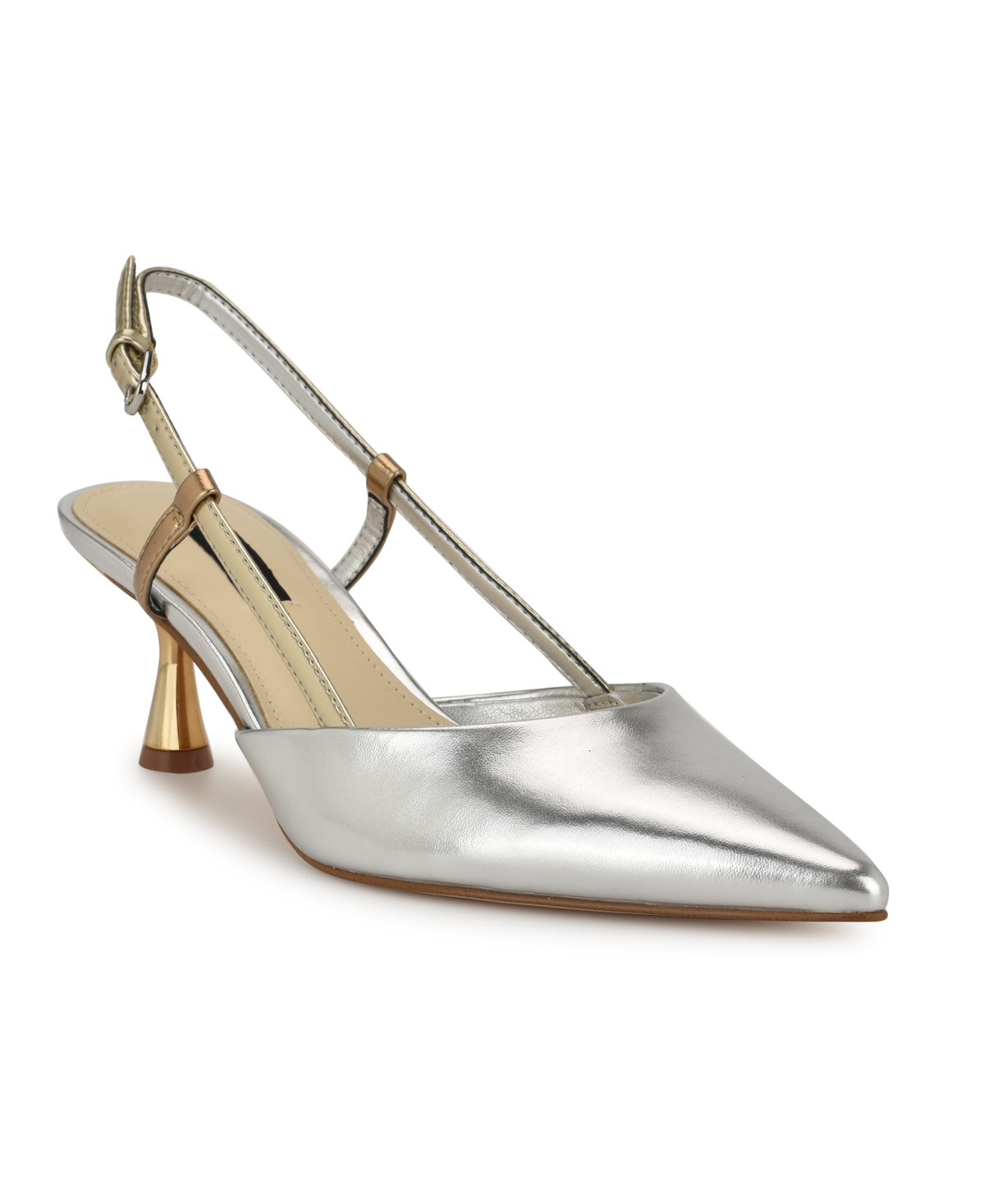 Nine West Women's Rhonda Kitten Heel Slingback Pumps - Silver/Gold | Macy's