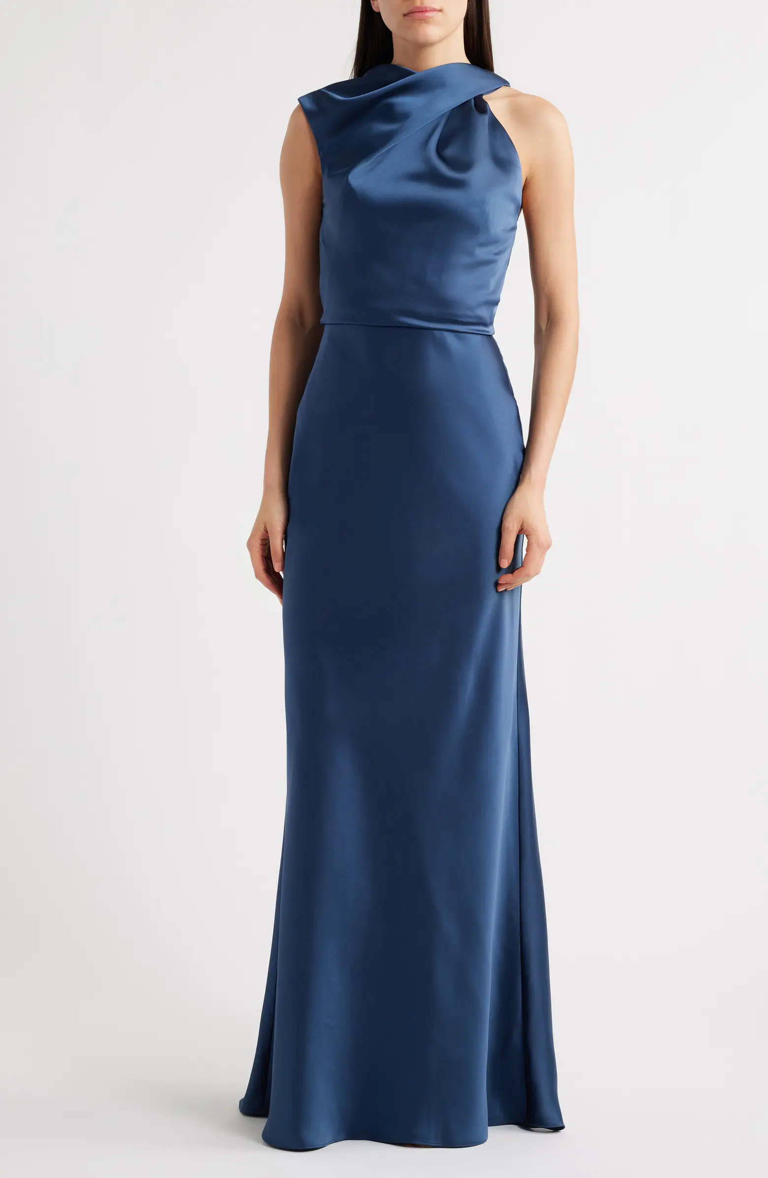 Asymmetric Neck Satin Gown | Nordstrom