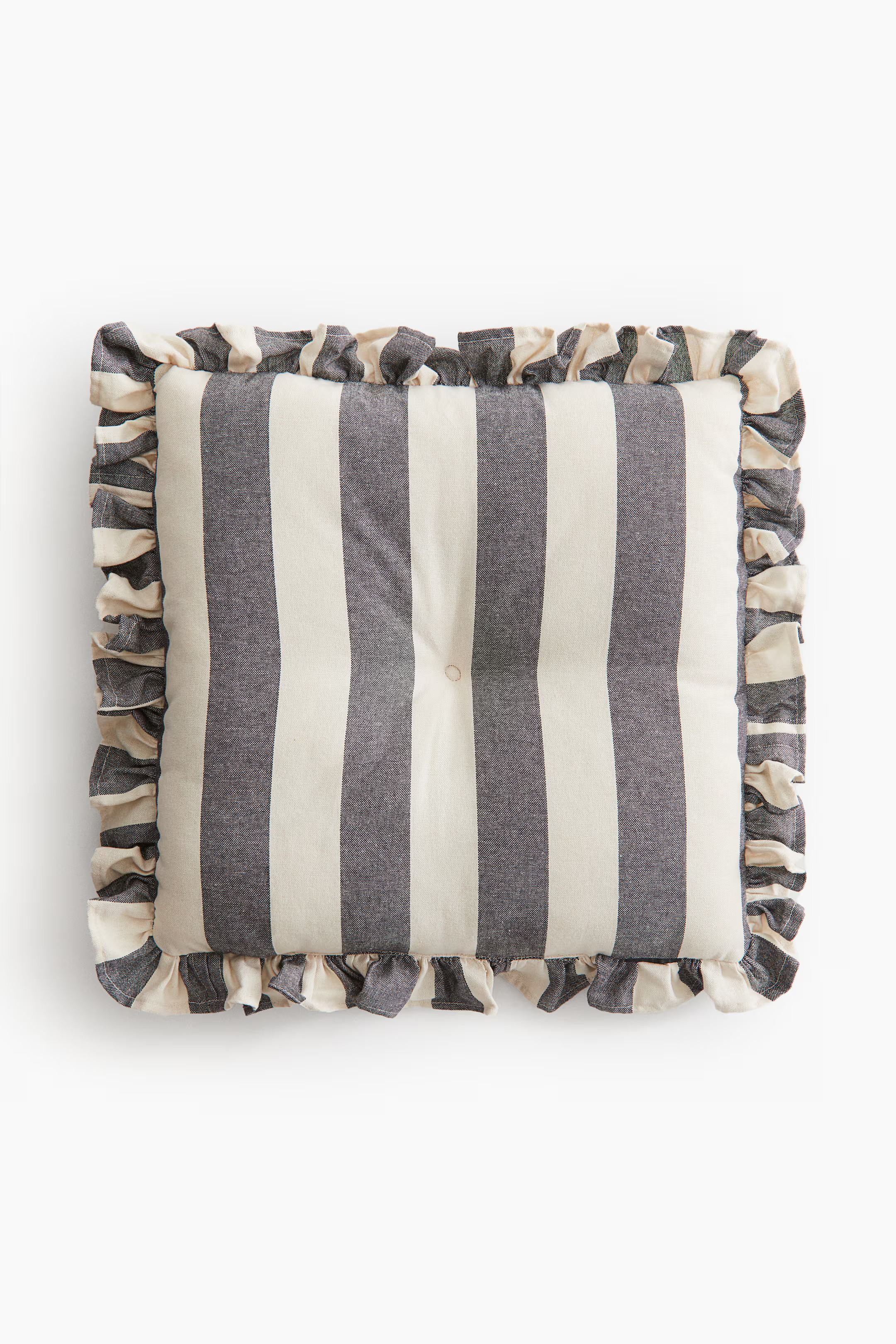Ruffle-trimmed Cotton Seat Cushion - Turquoise/striped - Home All | H&M US | H&M (US + CA)