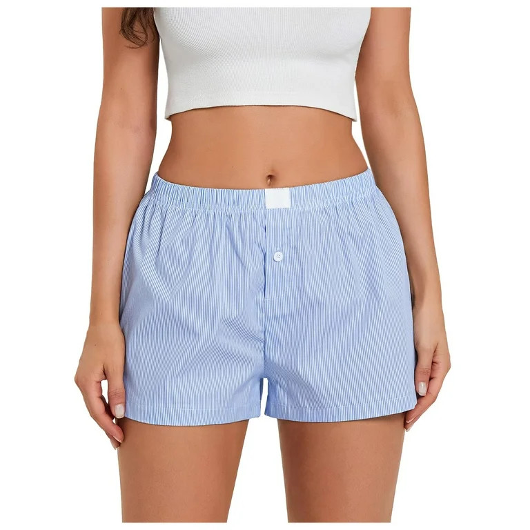 Riforla Women's Shorts Cute Soft Stripe Print Boxer Shorts for Women Blue L | Walmart (US)