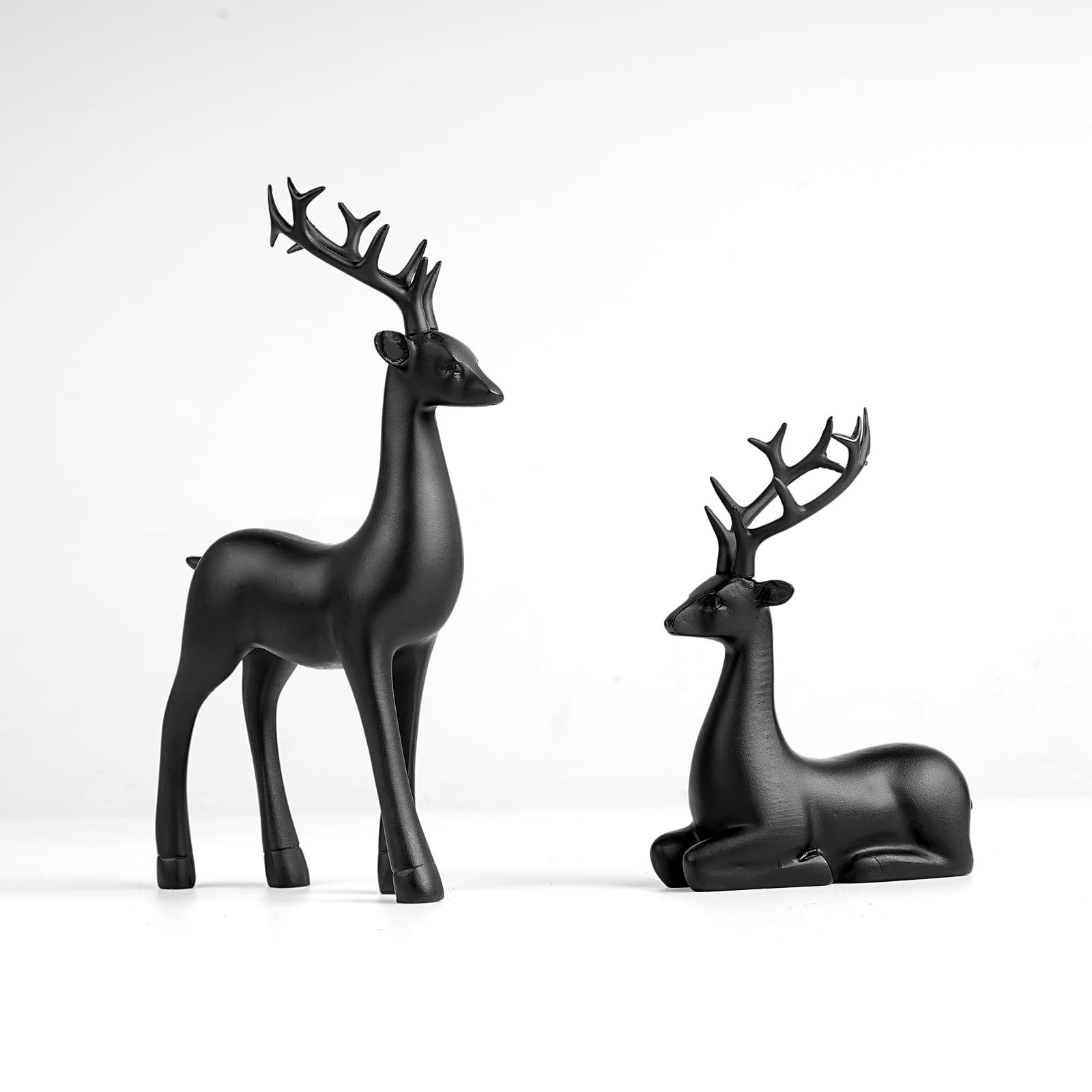 2 Pcs Christmas Reindeer Sculpture, Resin Deer Christmas Decoration, Matte Black Resin Elk Statue... | Amazon (US)