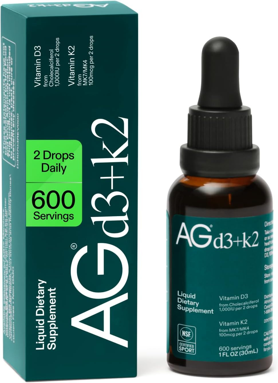 AG1 Vitamin D3 + K2 Liquid Drops | Vitamin D & K Blend | Daily Bone Support | Amazon (US)