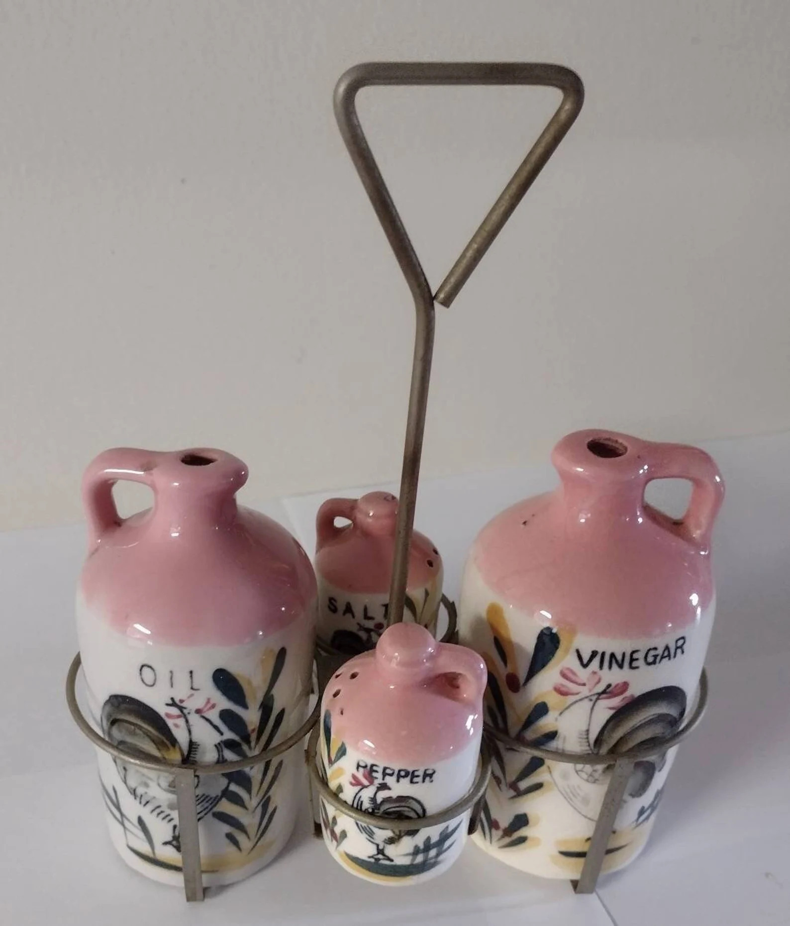 Vinegar & Oil Cruet with Salt and Pepper Hand Painted Rooster Set in Metal Carry Stand | Etsy (Global)