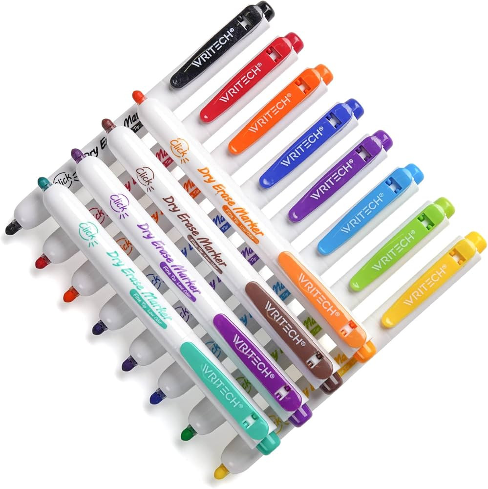 WRITECH Retractable Dry Erase Markers: Fine Tip Assorted Colors Low Odor Multi Colored Set Kid Ad... | Amazon (US)