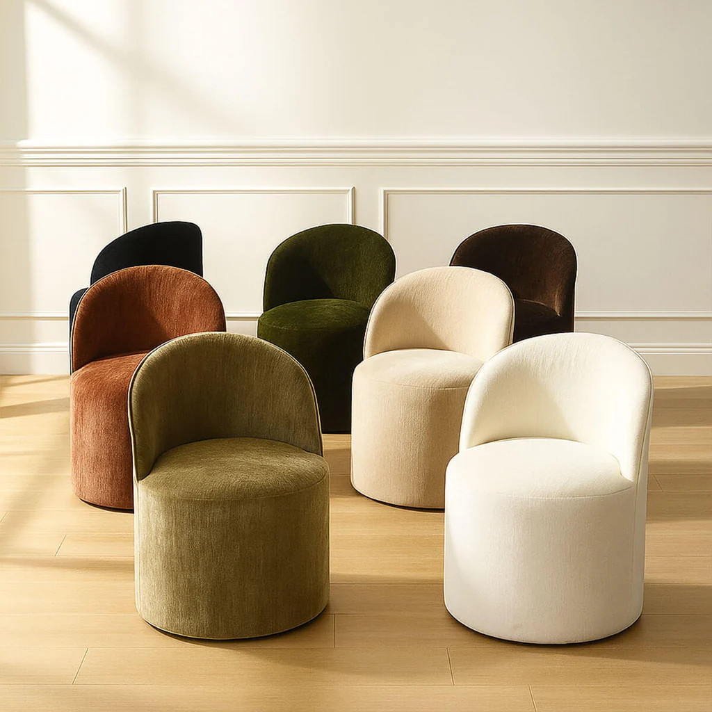 Doris Rolling Upholstered Dining Chair With Castors (1-Piece) | Pop Maison