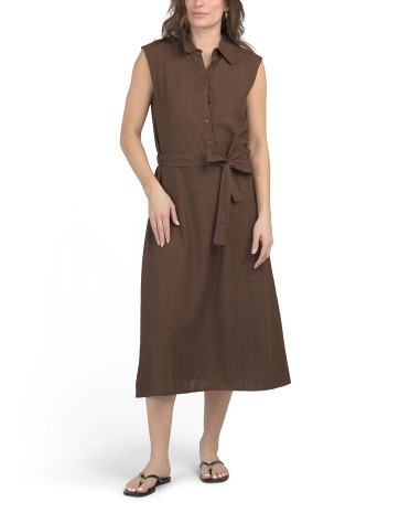 Linen Blend Sleeveless Selfbelt Shirt Dress for Women | Cotton/Viscose | Marshalls
