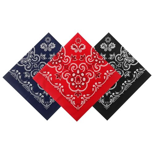 Hymeiluely 27.5 Inches Western Bandana Scarf With Leather Scarf Buckle, 100% Cotton Neck Scarf for Men Cowboy Scarves (Black+Red+Navy) | Amazon (US)