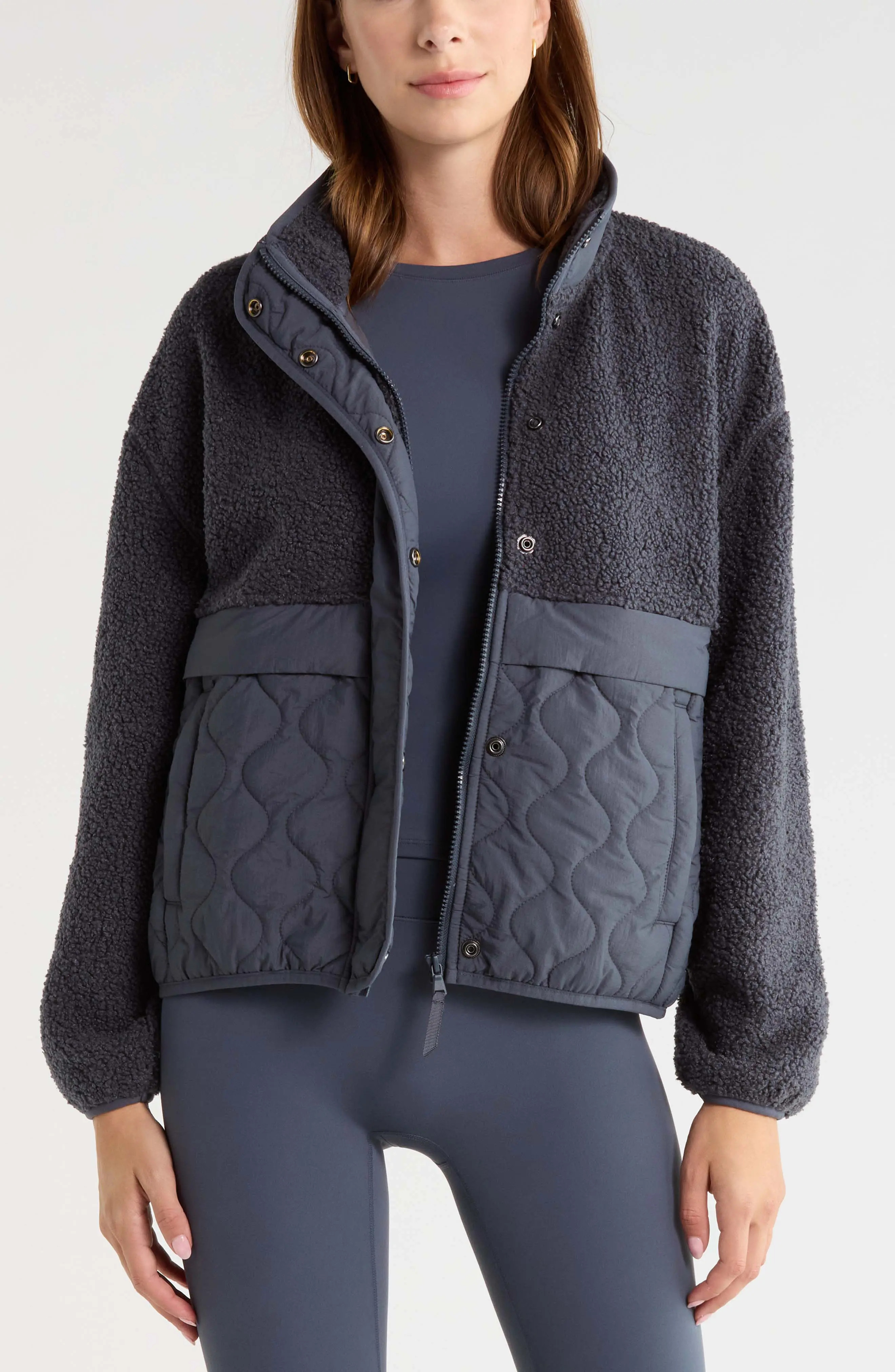 Zella Scenic Mixed Media Jacket in Navy Armada at Nordstrom, Size Xx-Large | Nordstrom