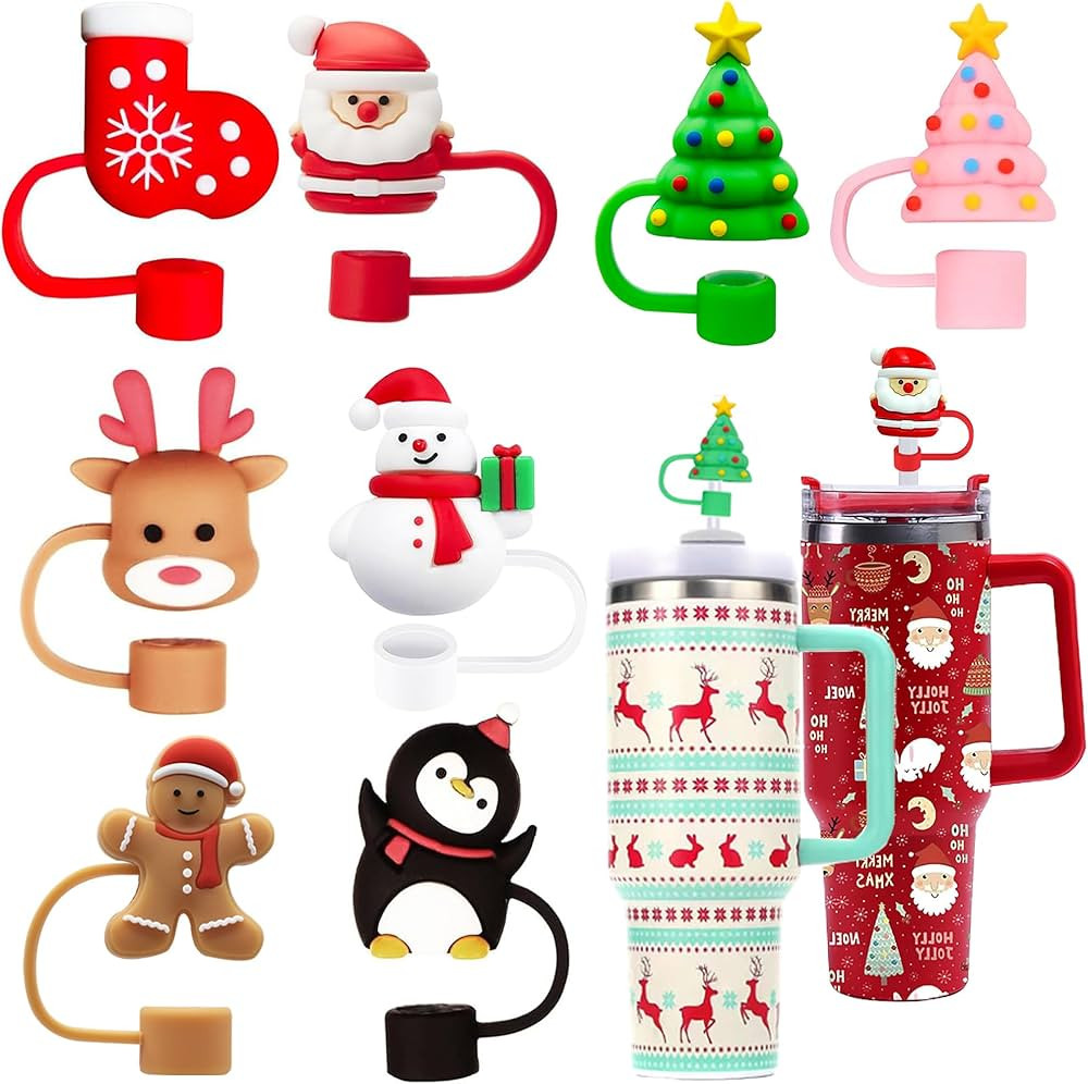 8PCS Christmas Straw Toppers for Stanley Cup Christmas Holiday Straw Covers for Stanley 30oz & 40... | Amazon (US)