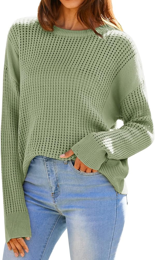 GRACE KARIN Women's Sweater 2024 Casual Loose Crew Neck Long Sleeve Crochet Fall Pullover Sweater... | Amazon (US)