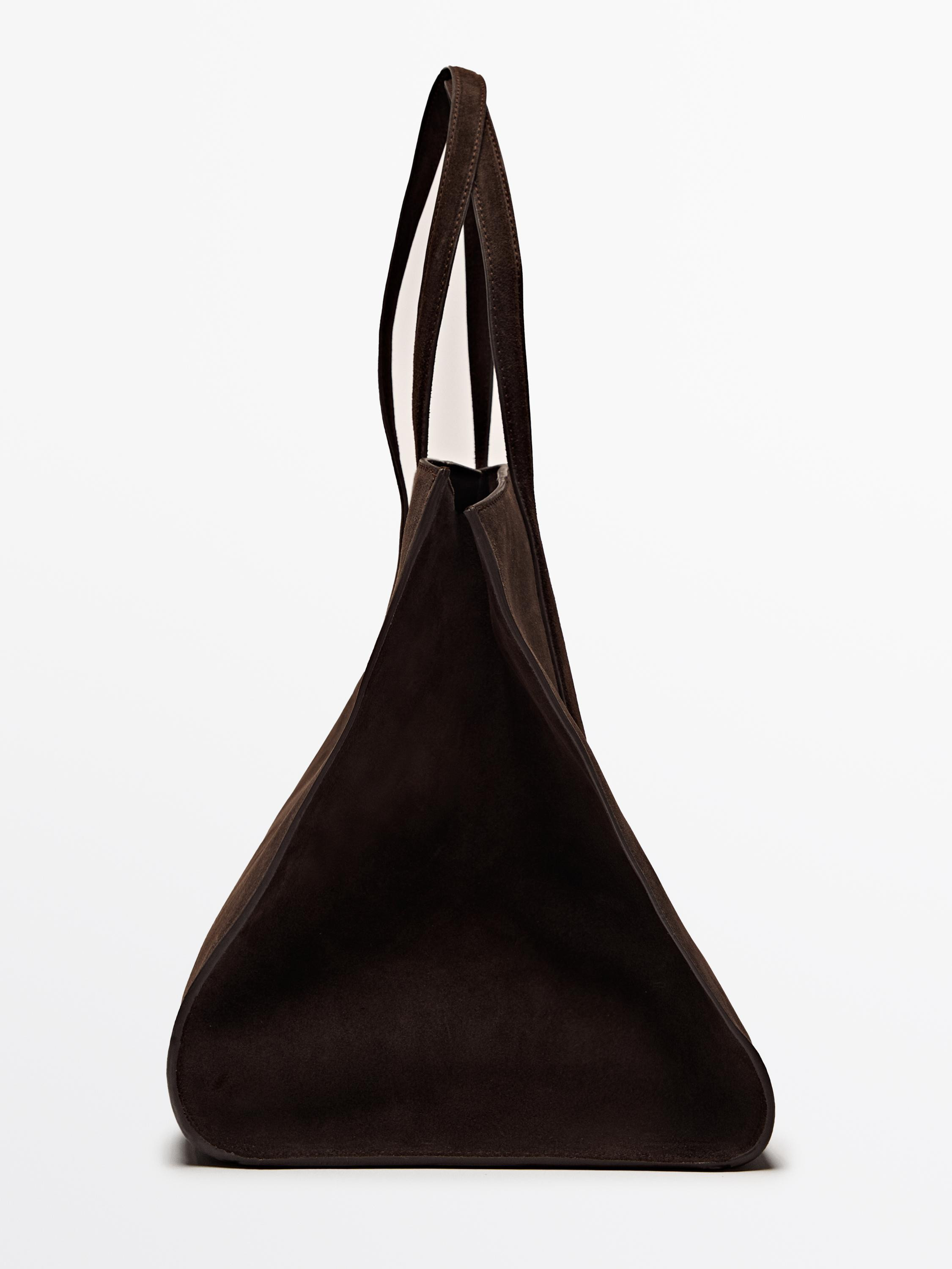 Split suede maxi tote bag · Brown, Taupe Grey · Leather Outerwear | Massimo Dutti | Massimo Dutti UK