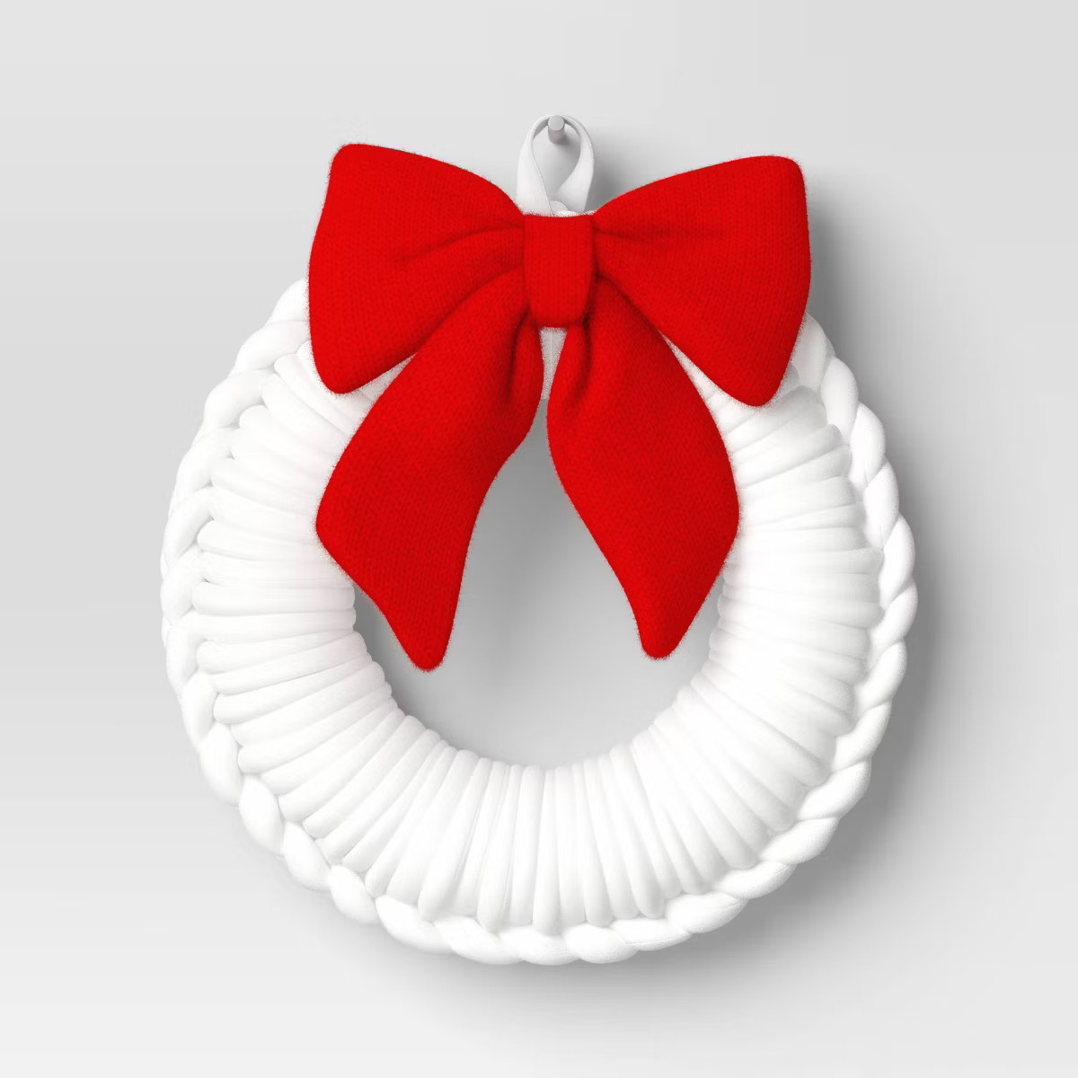 24" Christmas White Tube Yarn Red Bow Wreath - Wondershop™ | Target