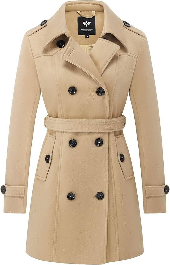 GGleaf Women's Double Breasted Pea Coat Slim Winter Mid-Long Trench Coat with Long Belt | Amazon (US)