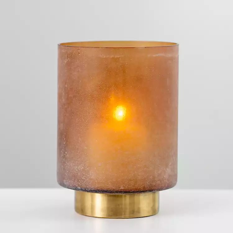 New! Spice Glass Hurricane with Brass Base, 11 in. | Kirkland's Home
