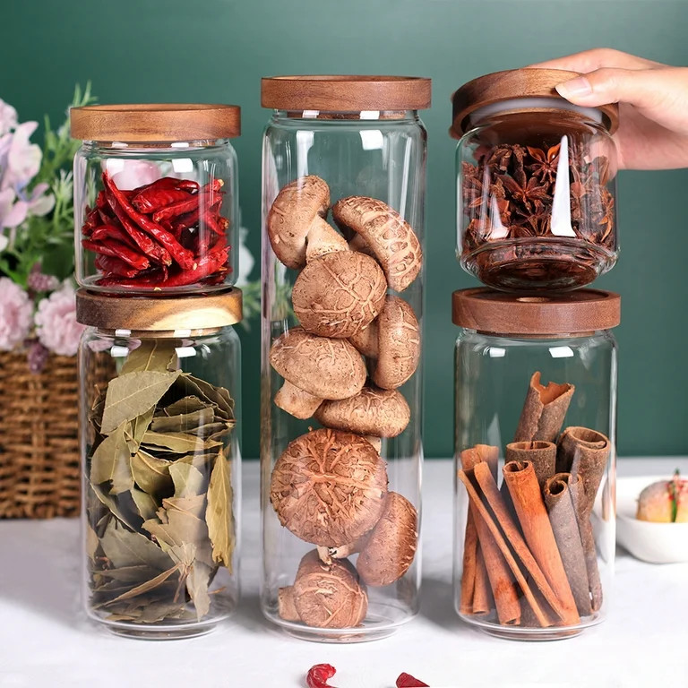 LEAVES AND TREES Y Glass 5-Cup Stackable Food Storage Canisters with Wood Lids, Set of 5 | Walmart (US)