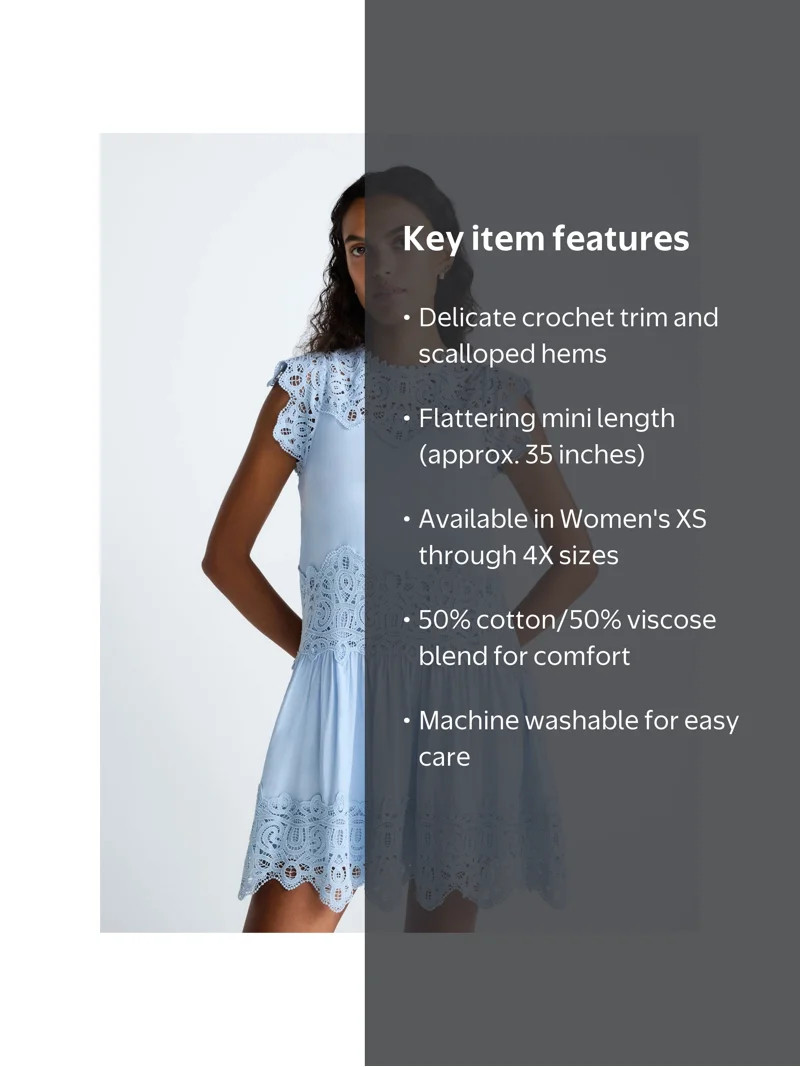 Scoop Women's and Women's Plus Crochet Mini Dress, Sizes XS-4X | Walmart (US)