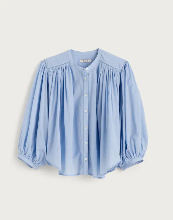 Shirred Crewneck Button-Up Top | Madewell