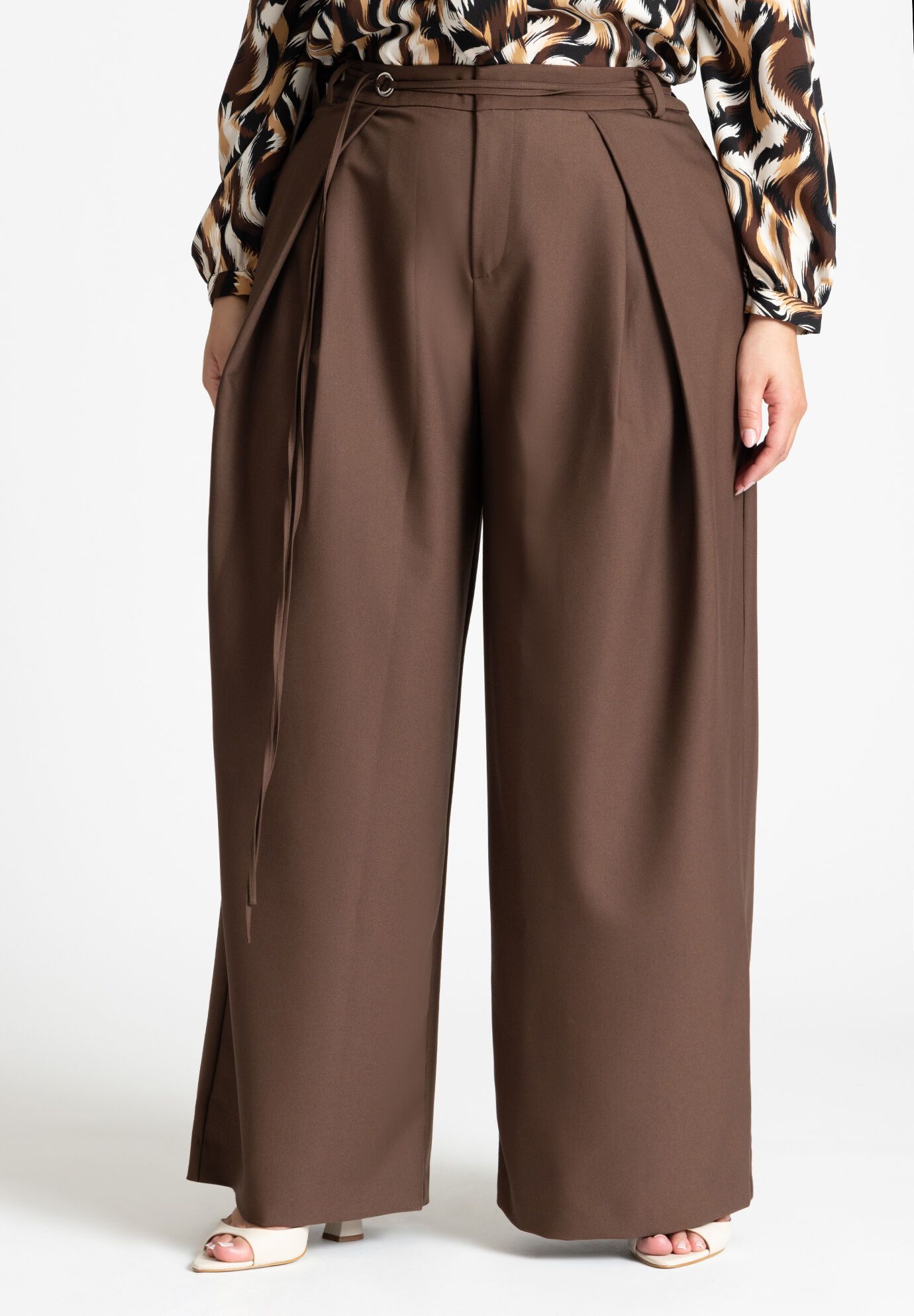 Pleat Detail Trouser With Long Belt | Eloquii