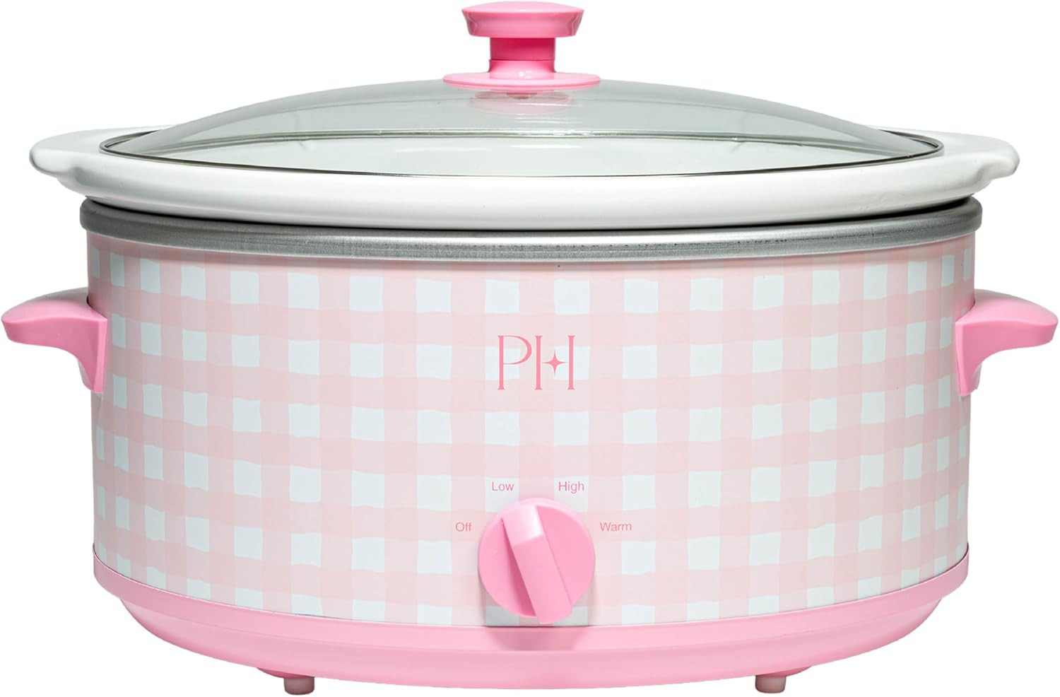 Paris Hilton 6-Quart Manual Slow Cooker, Features Three Settings (Low, High, Warm), Naturally Nonstick and Dishwasher Safe Stoneware Insert, Family Sized Capacity, Gingham Pink | Amazon (US)