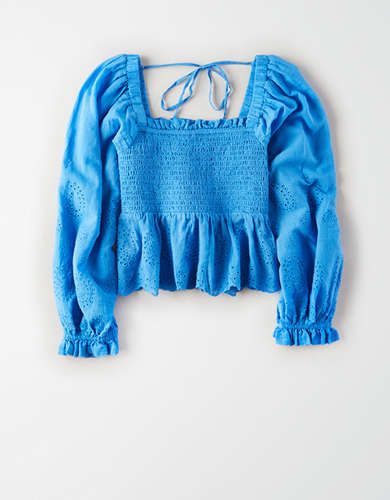 AE Square Neck Smocked Peasant Top | American Eagle Outfitters (US & CA)
