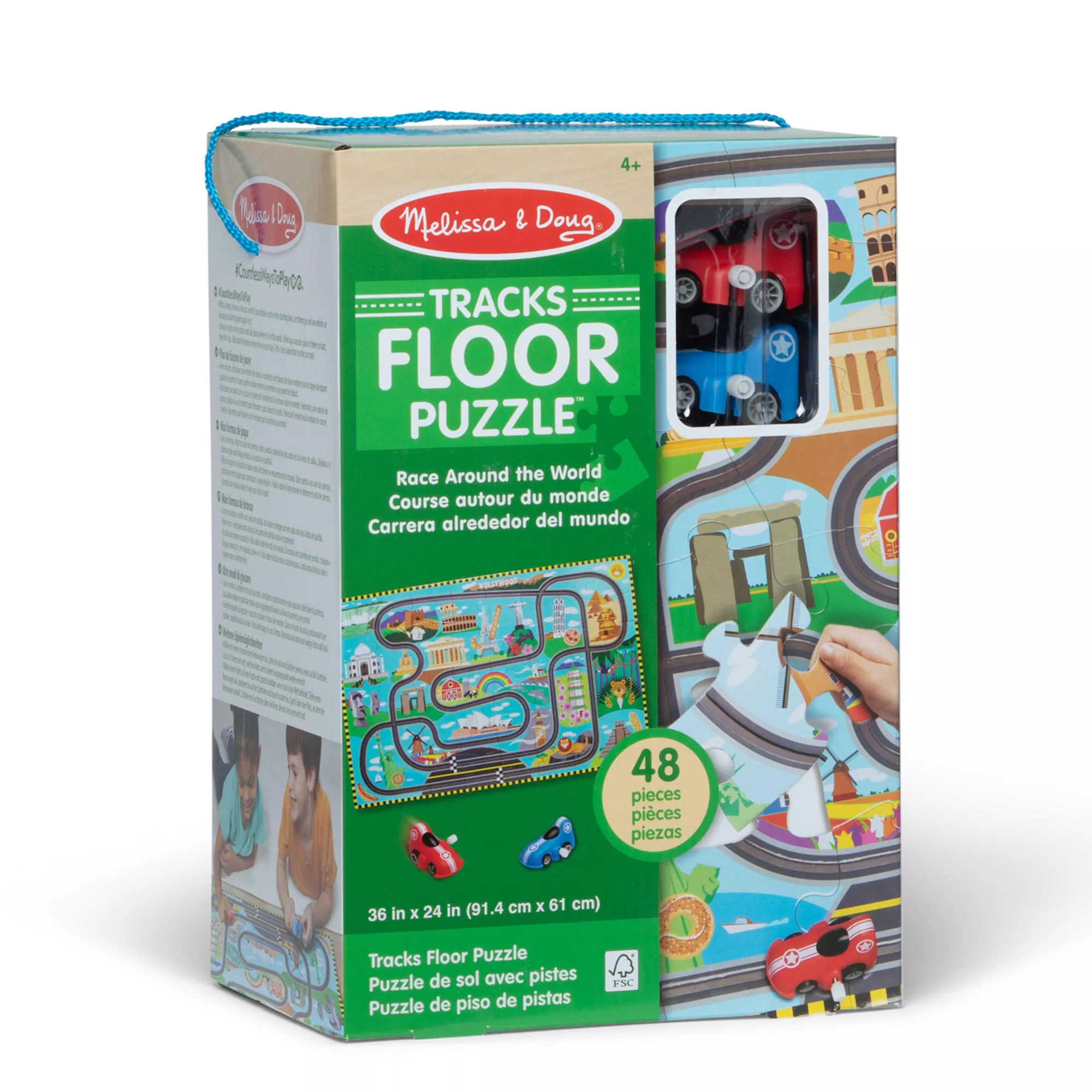 Melissa & Doug Race Around the World Tracks Cardboard Jigsaw Floor Puzzle and Wind-Up Vehicles | Kohl's