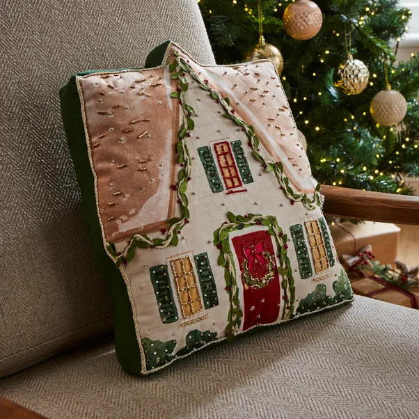 Embellished Christmas House Cushion | Dunelm (migrated)