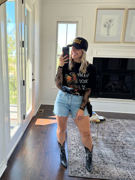 Styled up an edgier country concert look for us! You know I love my AF dad shorts - wearing 28 curve love! 

Country concert outfit, music show, edgy country concert, western style, trucker hat, Abercrombie, styled outfit, spring style  

#LTKstyletip #LTKSeasonal
