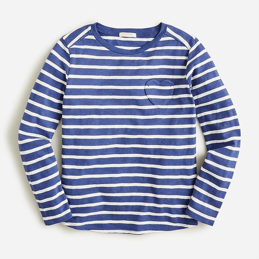 Girls' printed long-sleeve heart-pocket T-shirt | J.Crew US