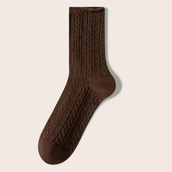 Zunfeo Women's Cotton Cable Knit Socks - Brown, One Size Fits Most, Comfy Breathable for Everyday... | Walmart (US)