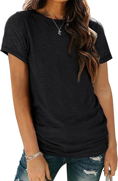 AUTOMET Women's Soft Basic Short Sleeve T-Shirt, Round Neck Top Casual Tee for Spring Summer Dail... | Amazon (US)