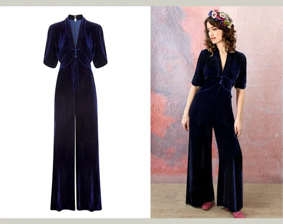 Midnight Blue Vintage Style Velvet Jumpsuit | Etsy | Etsy (UK)