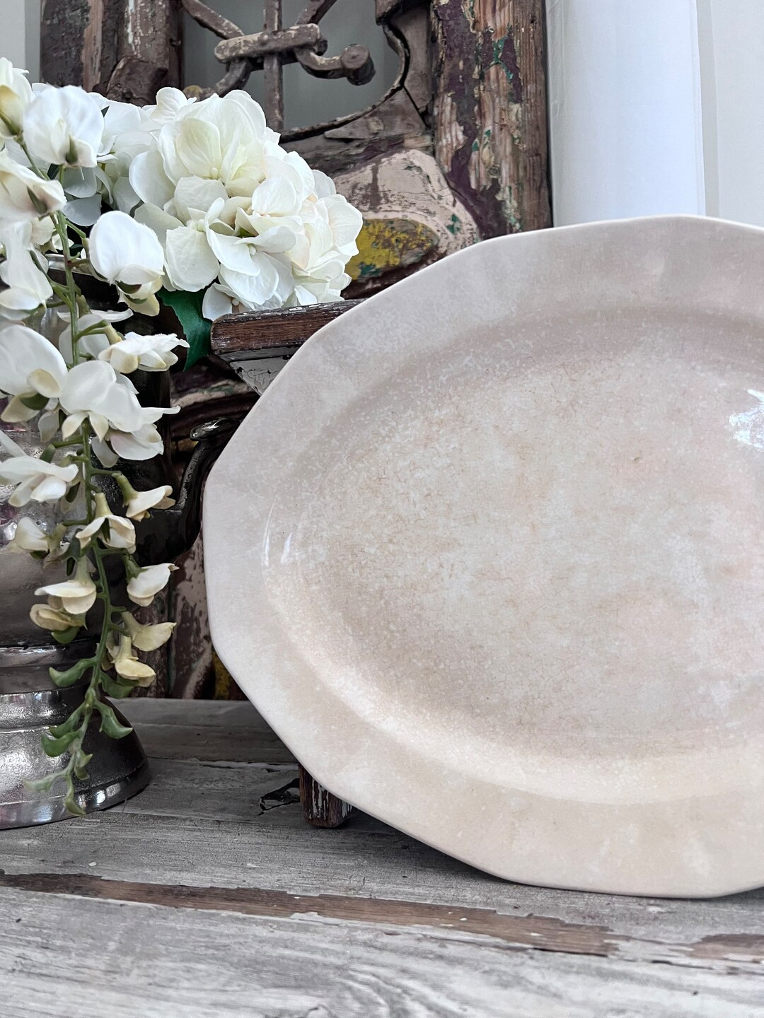 Antique Ironstone Patina Tea~Stained Platter | Etsy (US)