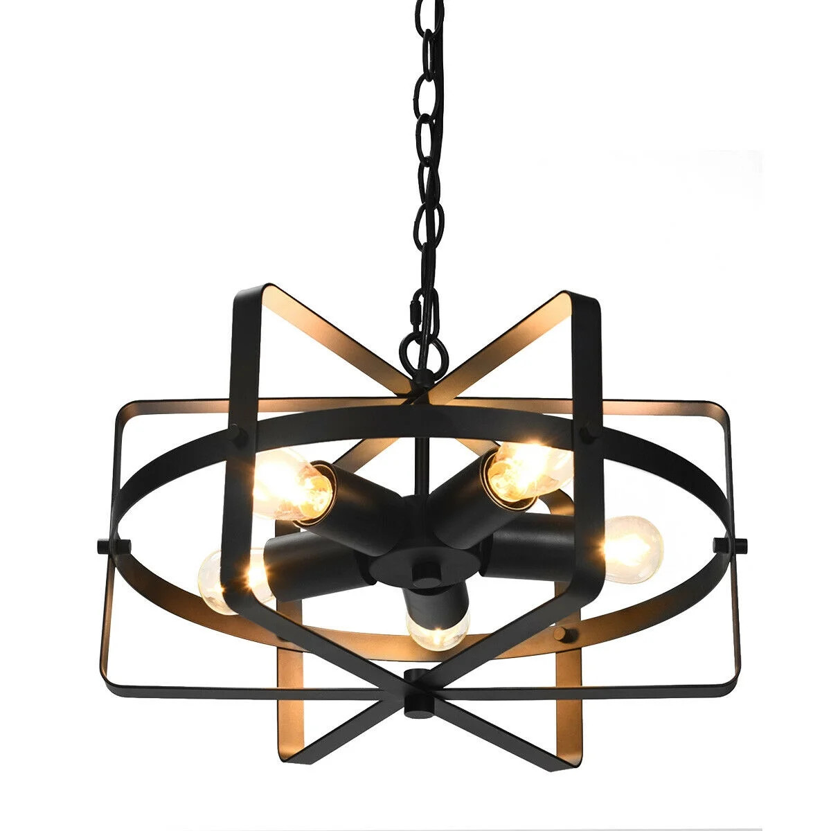 Gymax 5-Light Industrial Pendant Light Metal Drum Shape Round Chandelier Ceiling Lamp | Walmart (US)