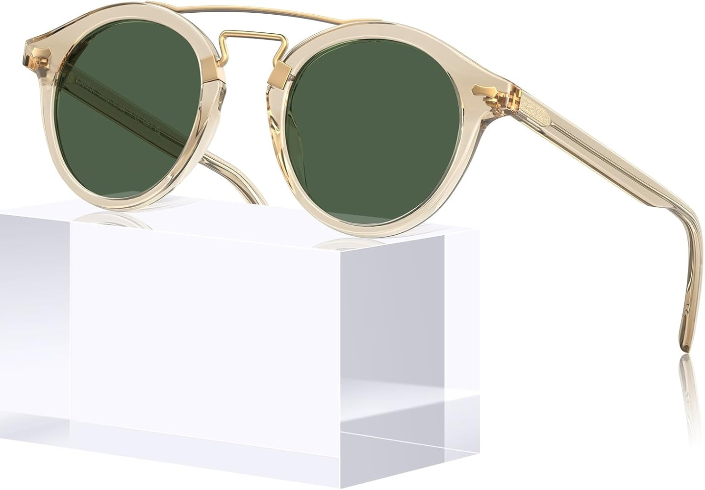 CARFIA Small Face Acetate Double Bridge Sunglasses for Women Polarized UV Protection, Retro Metal... | Amazon (US)