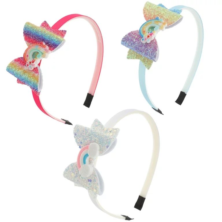 Mian Rainbow Sequin Hair Band Glitter Bow Headband for Girls Ages 6-8 | Walmart (US)