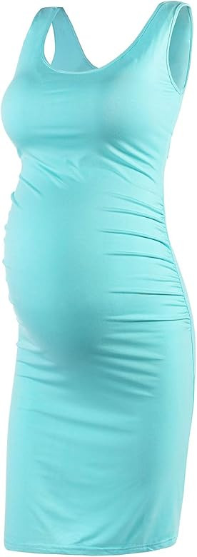 Women's Sleeveless Maternity Tank Dress Ruched Side Bodycon Pregnancy Casual Dresses Knee Length | Amazon (US)