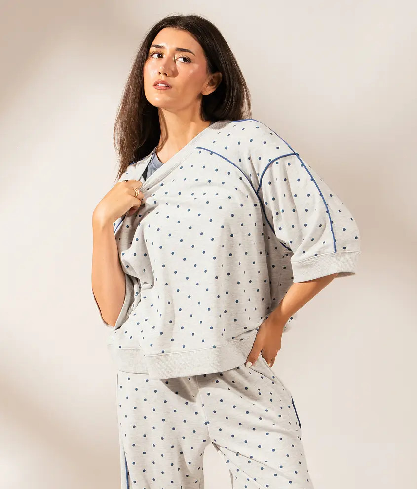 Medium Heathered Gray With Navy Boundless Edit - Polka Dot Pullover | Buckle