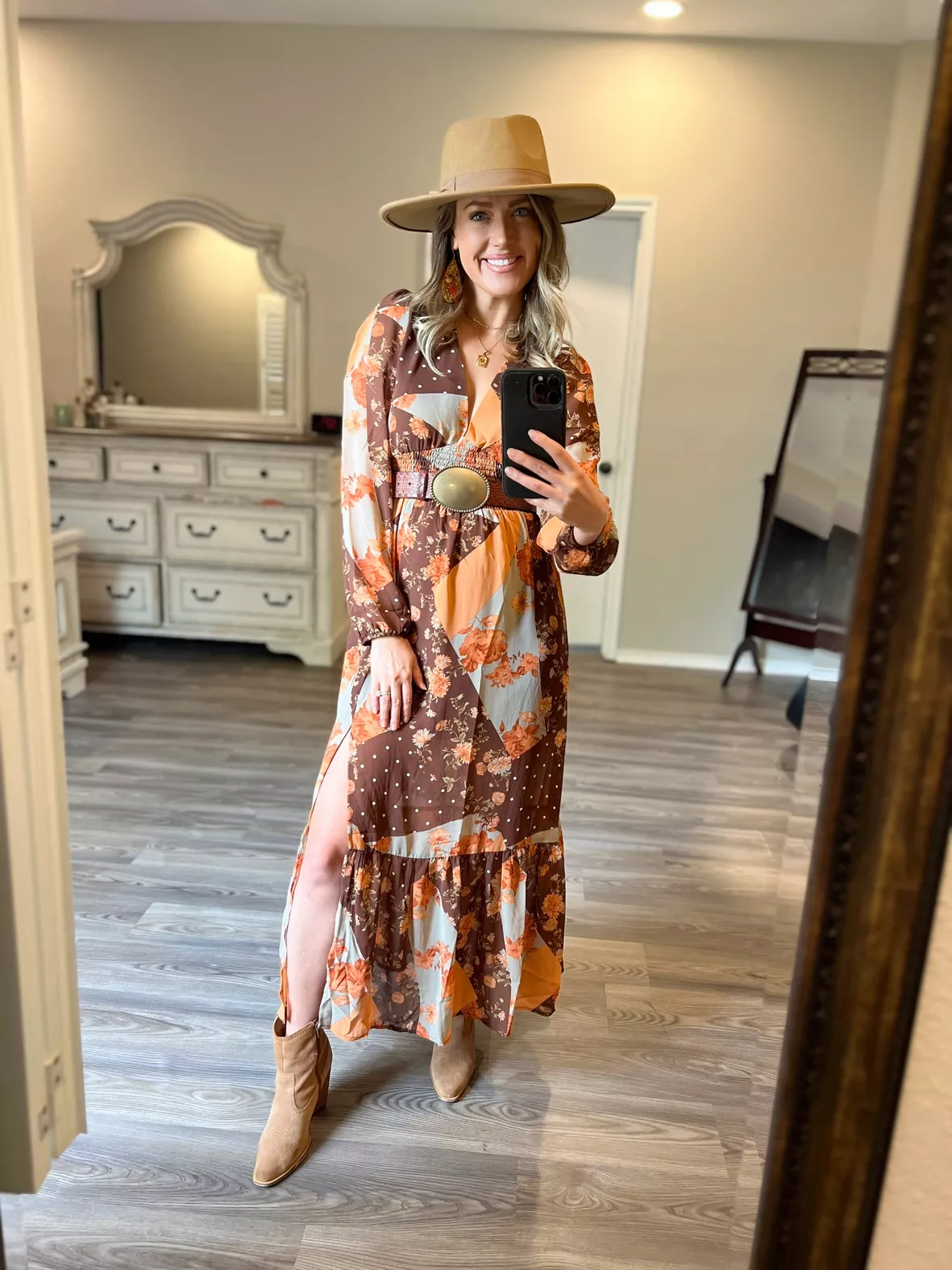 maxi dress and cowboy boots Boho With this dress offers a flattering silhouette through the bodice while flowing gracefully into a full Maxi Dress With Cowgirl Boots