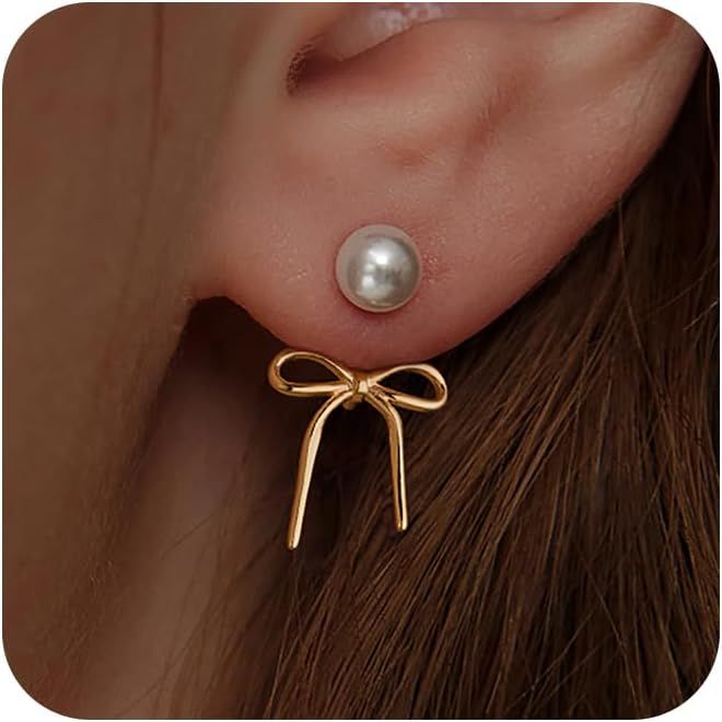 Pearl Earrings for Women Gold Hoop Earrings for Women Trendy 14K Gold Plated Pearl Huggie Earring... | Amazon (US)
