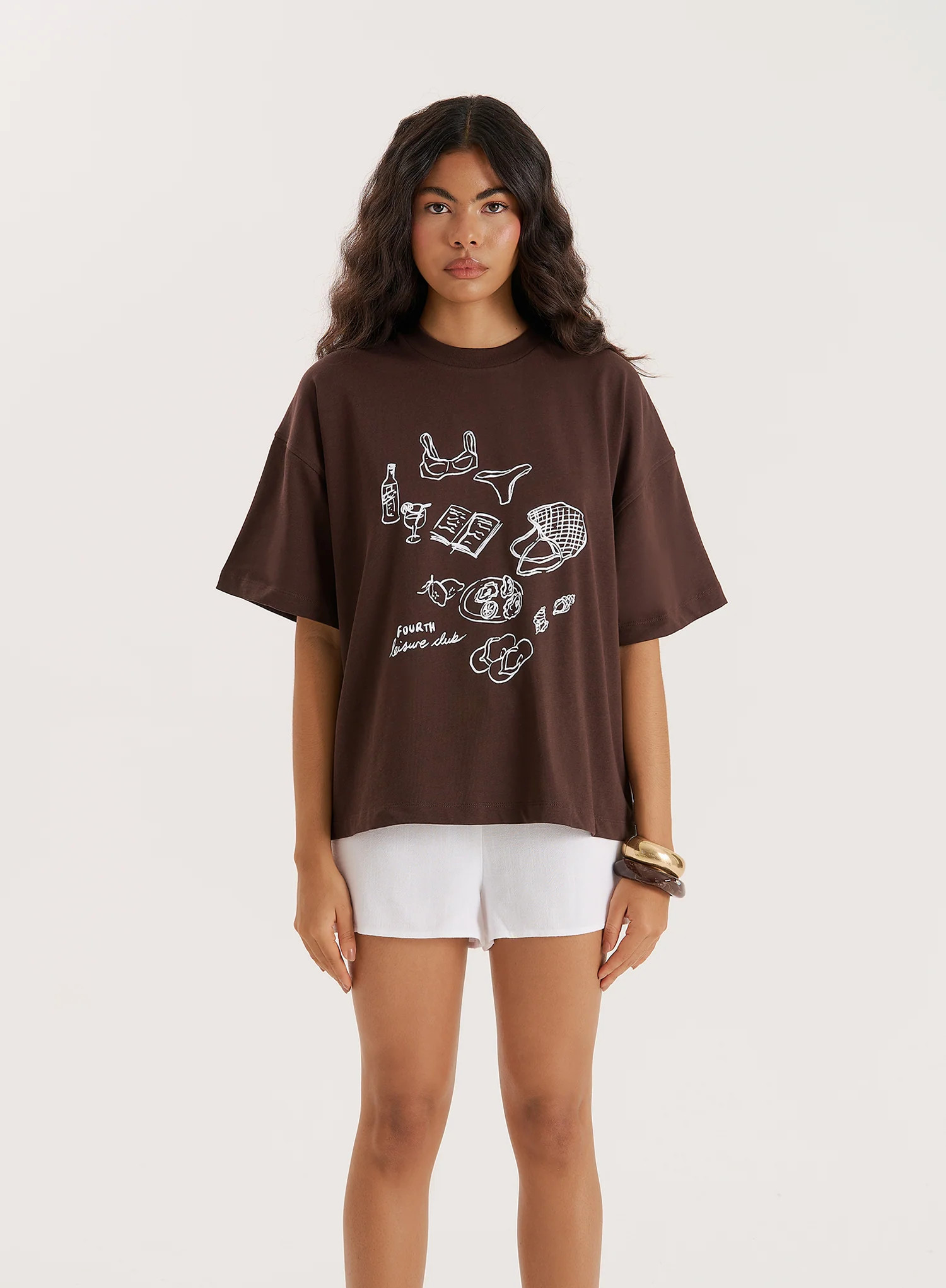 Brown Illustration Print Oversized T-Shirt- Benni | 4th & Reckless