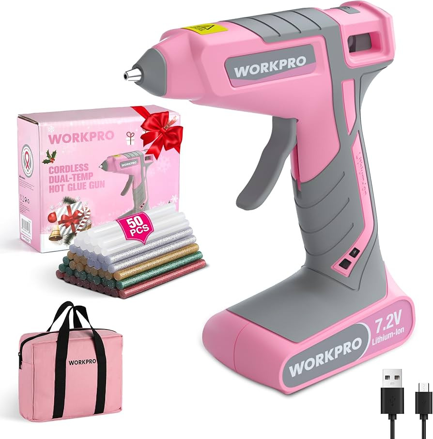 WORKPRO Cordless Hot Glue Gun, 7.2V Glue Gun with 50 Pcs Premium Mini Glue Sticks and Storage Bag... | Amazon (US)