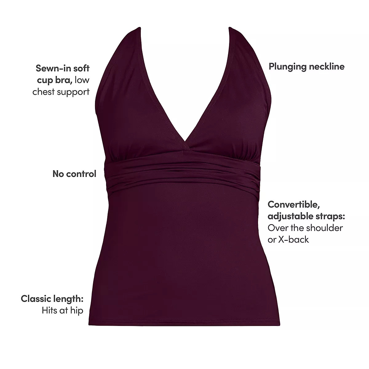 Women's V-neck Plunge X Back Tankini Top | Lands' End (US)