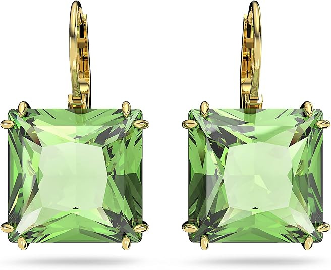 SWAROVSKI,Millenia Drop Earrings,Square Cut,Green Crystal,Gold-tone Finish | Amazon (US)