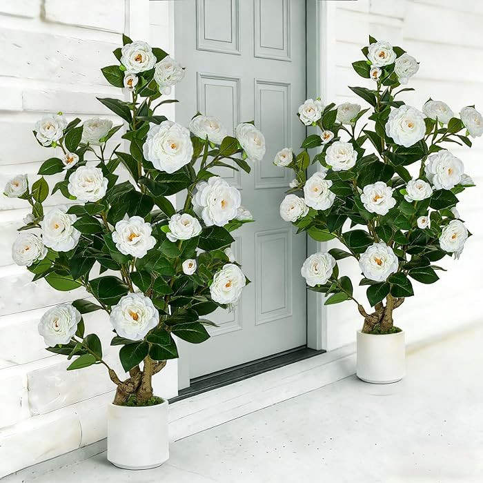 BLOSMON Artificial Flower Tree for Porch: 3.3ft Fake Trees Set of 2 for Home Front Door Decor Ind... | Amazon (US)