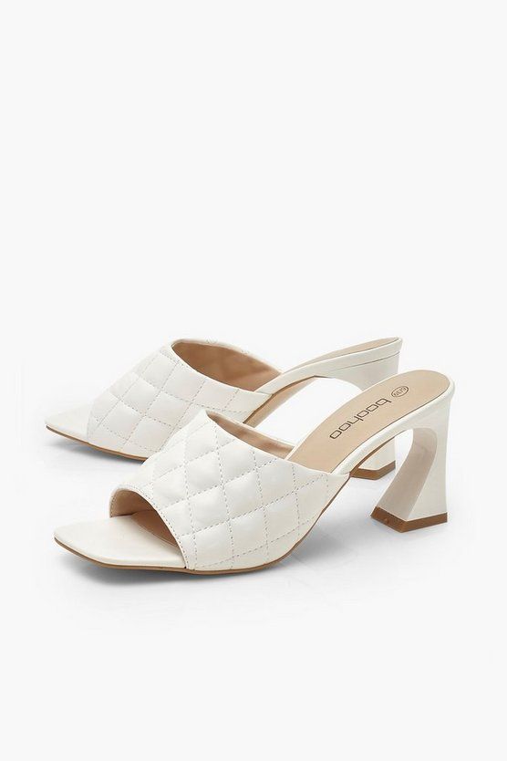 Quilted Square Toe Low Heel Mules | Boohoo.com (AU & NZ)