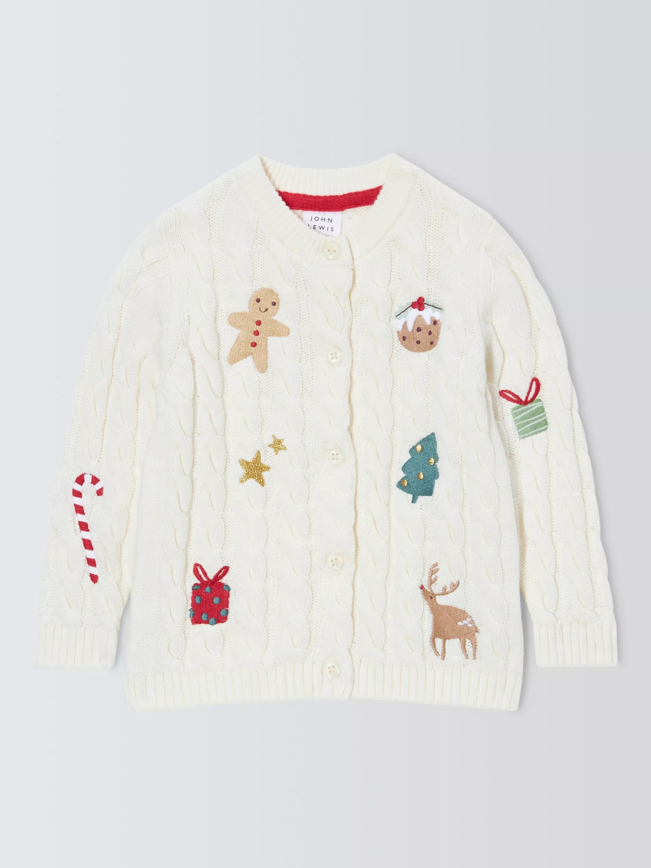 John Lewis Baby Embroidered Christmas Cardigan, Natural | John Lewis (UK)