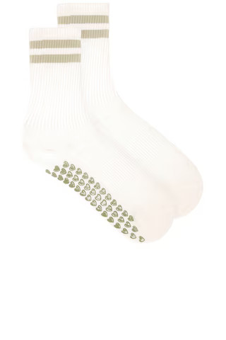 WellBeing + BeingWell Striped Tube Grip Sock in Blanc Alfalfa Green from Revolve.com | Revolve Clothing (Global)