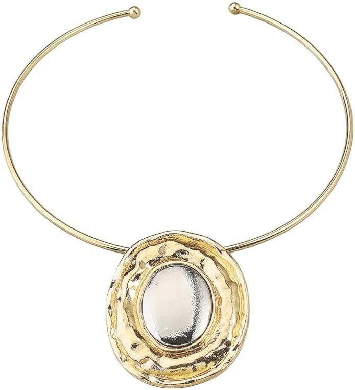 Chunky Statement Necklaces - African Choker Necklace with Gold Oval Pendant,Tribal Collar Necklac... | Amazon (US)