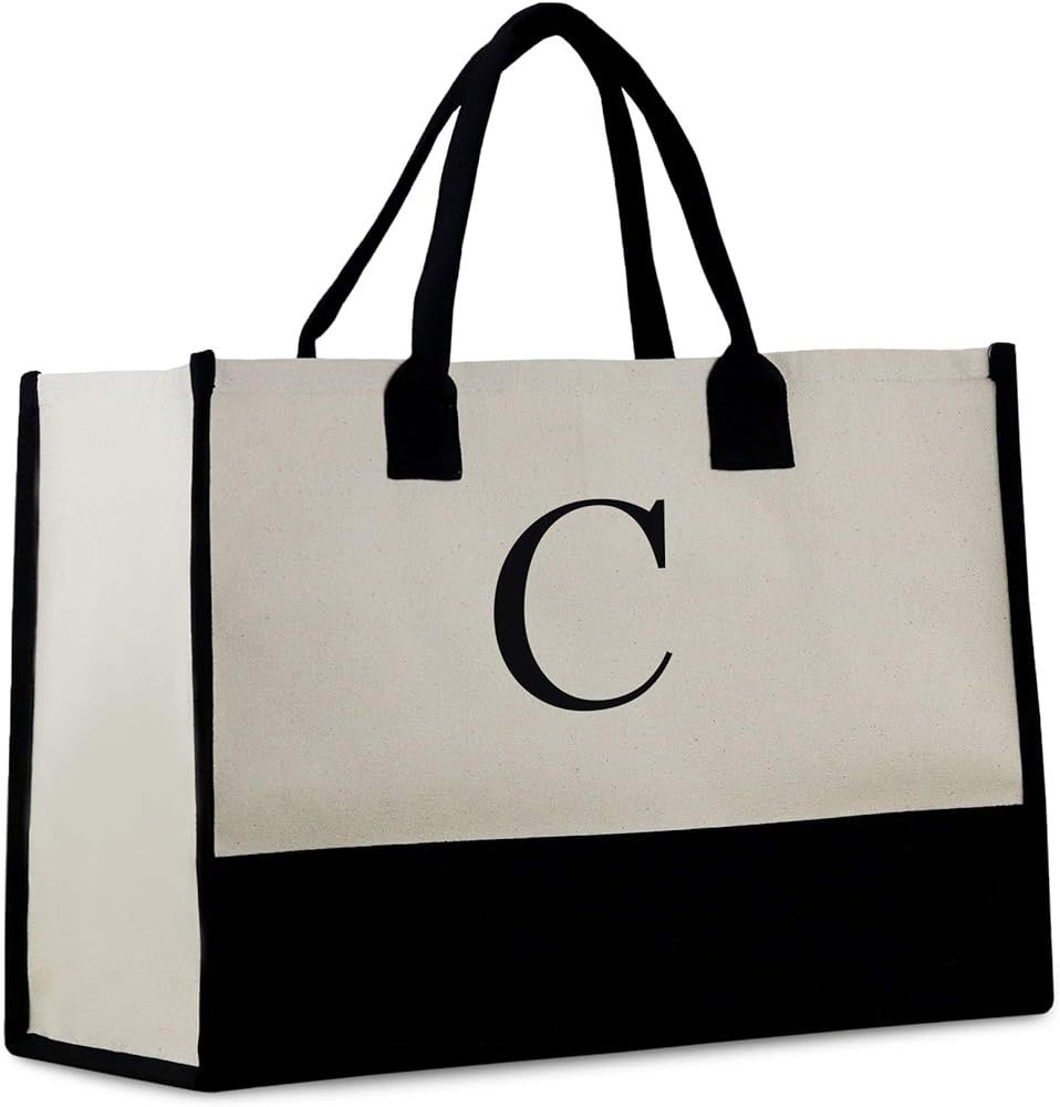 Monogram Tote Bag with 100% Cotton Canvas and a Chic Personalized Monogram Black | Amazon (US)
