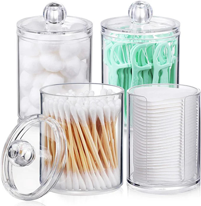 4 Pcs, 10 OZ Qtip Holder Dispenser for Cotton Ball, Cotton Swab, Cotton Round Pads, Floss - Clear... | Amazon (US)